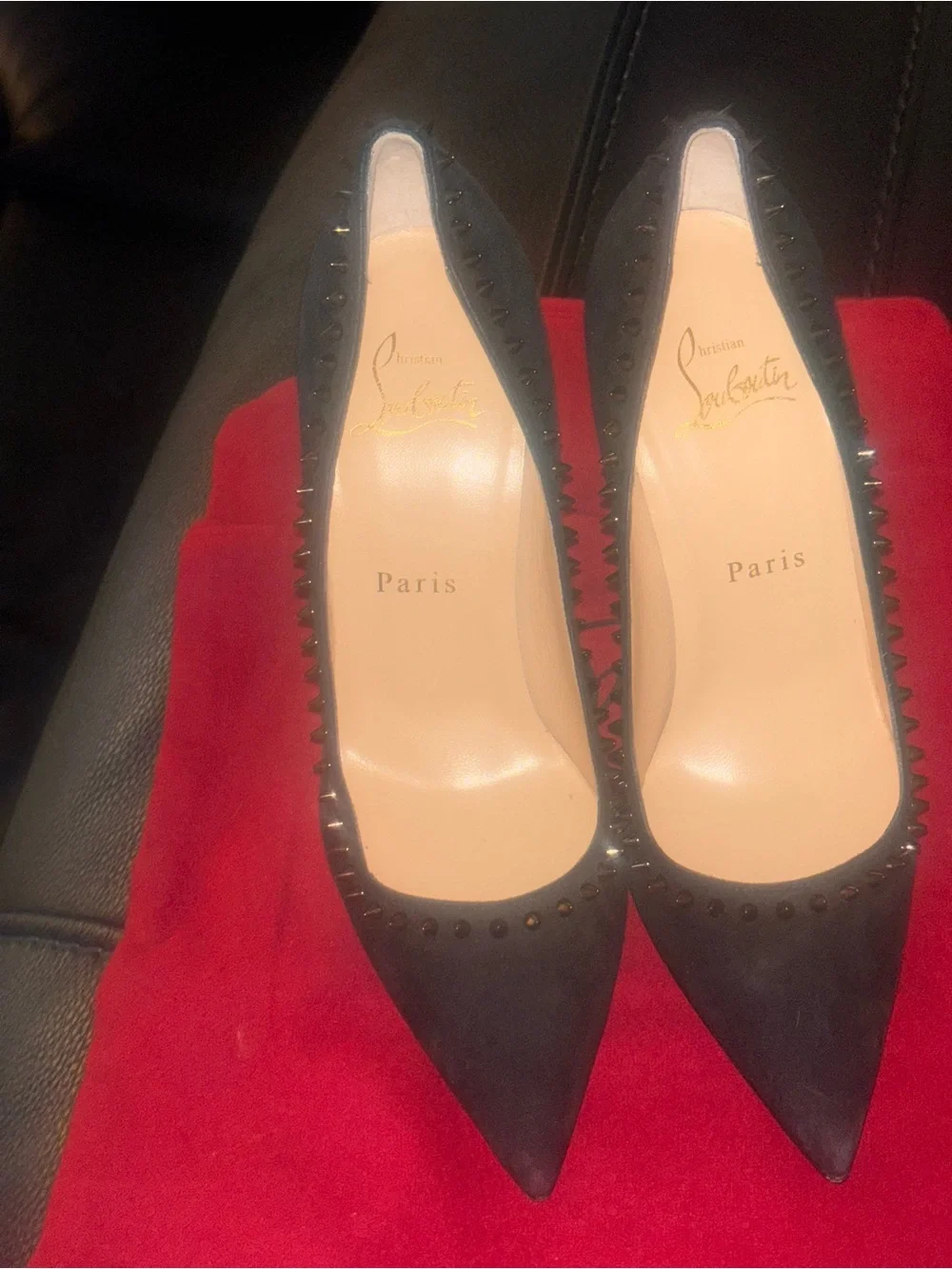Christian Louboutin Black Studded Pointed-Toe Pumps